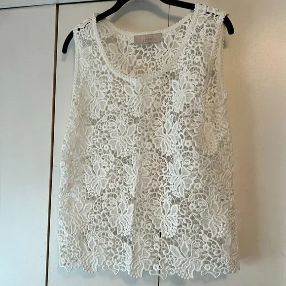 LOFT Tops Nwot Loft All Over White Crochet Lace Tank